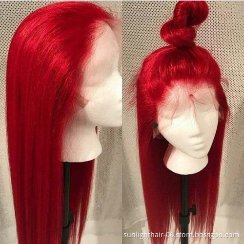 Superseptember  Sunlight red human hair wig body Silk lace frontal vietnamese hair body wave transparent lace closure